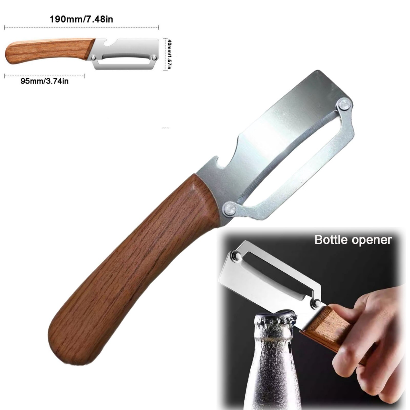 Multi-Functional Vegetable Peeler For Kitchen,Orange/Potato Peeler,Potato Masher,Stainless Steel Blade With Wooden Ha...