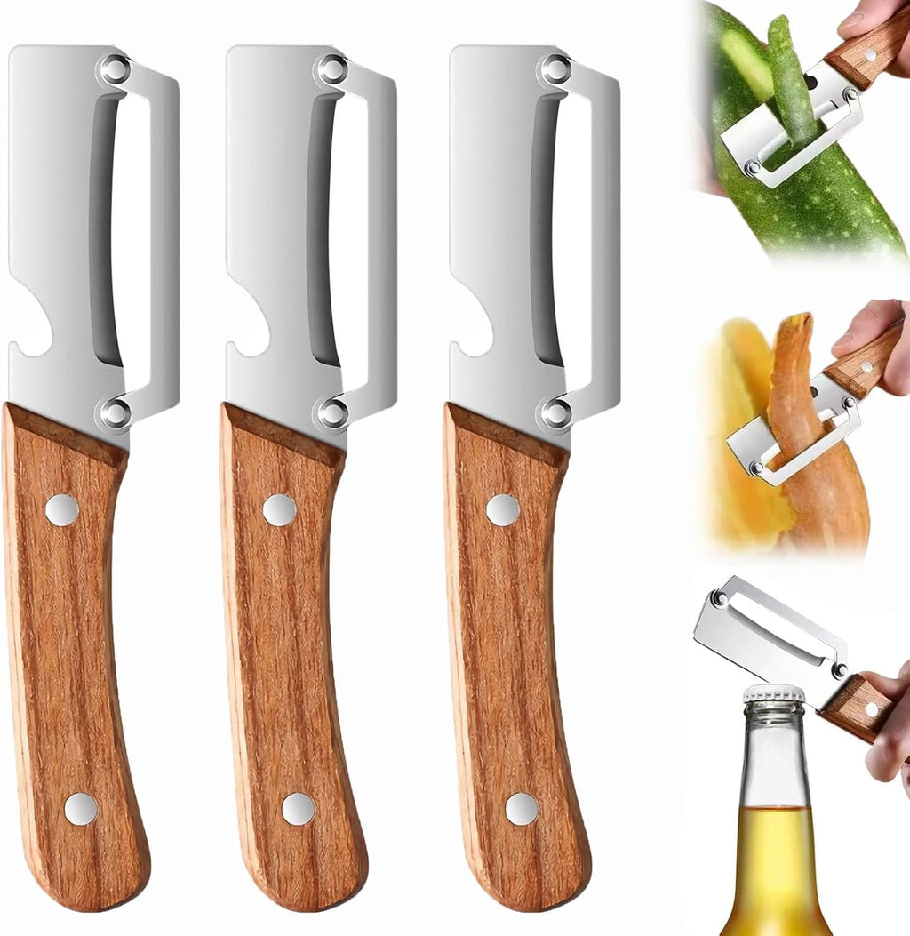 Multi-Functional Vegetable Peeler, Ultra-Sharp Stainless Steel Blade with Ergonomic Wood Handle, Kitchen Peeler for F...