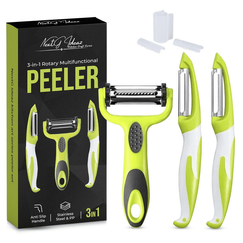 NextG Ideaz 3 In 1 Rotatable Stainless Steel Blade Vegetable Peeler, Vertical Serrated & Straight Peeler, 3pcs Set