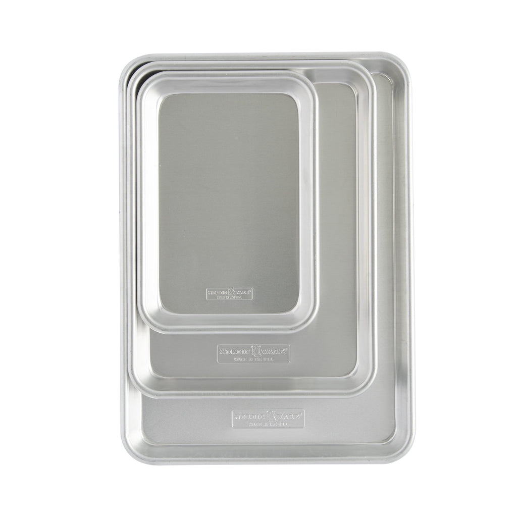 Naturals 3 Piece Aluminum Bakeware Set with Jelly Roll, Quarter & Eighth Sheet Rectangular Cookie & Baking Sheet Pans