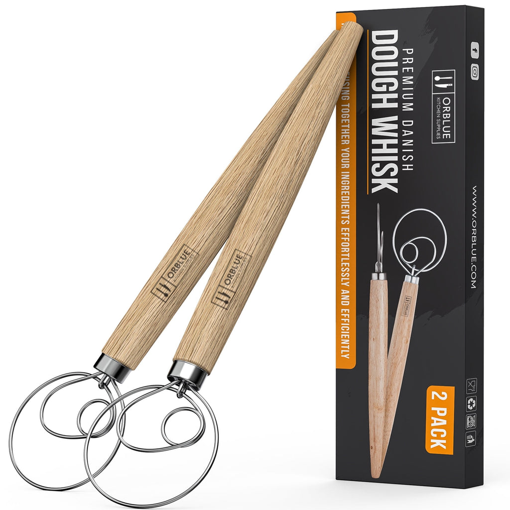 ORBLUE Premium Danish Dough Whisk - Dutch Whisk with Stainless Steel Ring - Danish Whisk for Bread, Pastry or Pizza D...