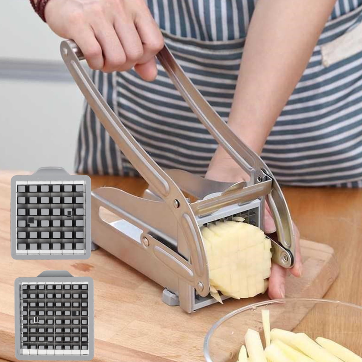 Dznils French Fry Cutter Multifunction Vegetable Fruit Chopper with 2 Stainless Steel Blades for French Fries Chips M...