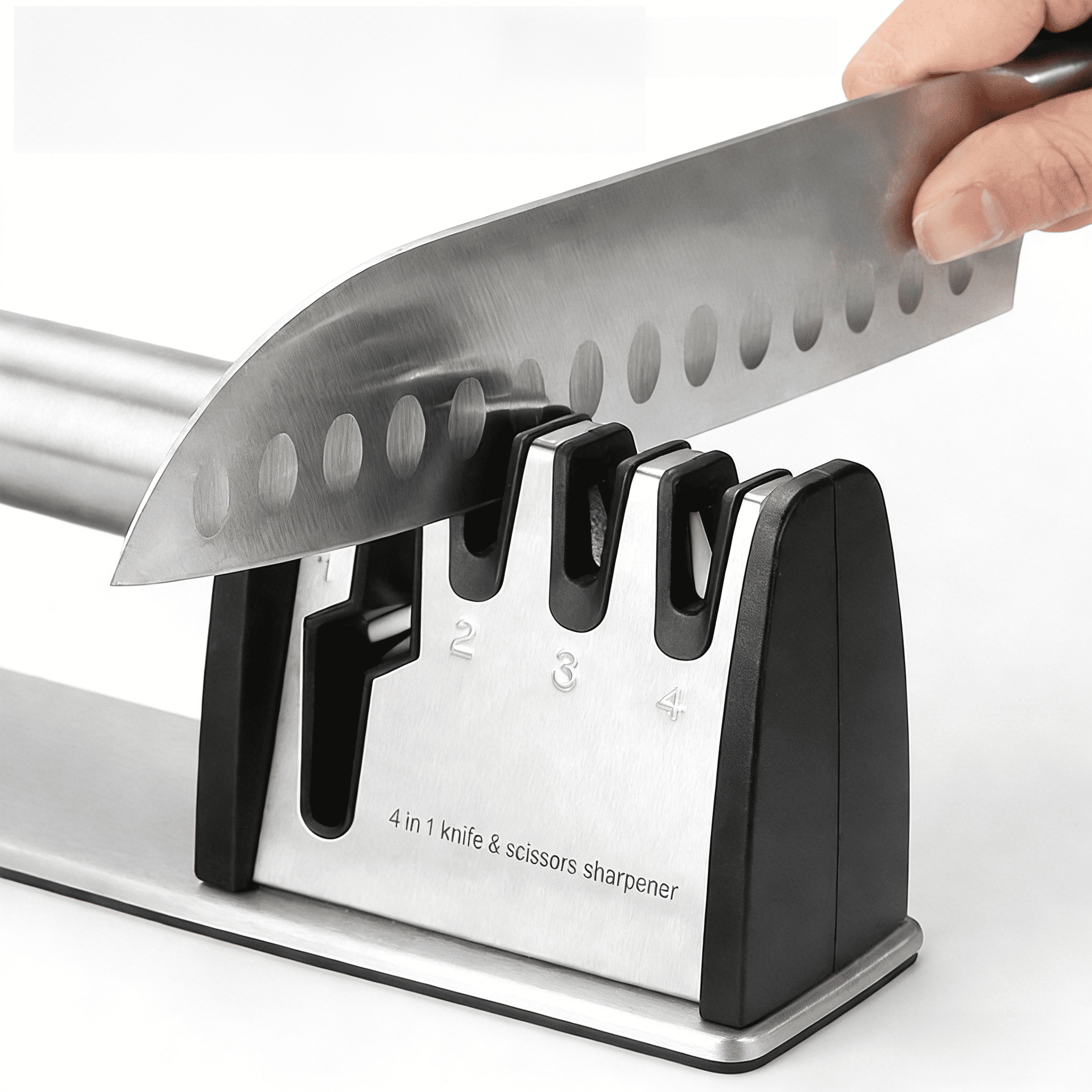 Premium 4-in-1 Manual Knife and Scissor Sharpener with 4-Stage System, Diamond Steel & Ceramic Stone, Ergonomic Desig...