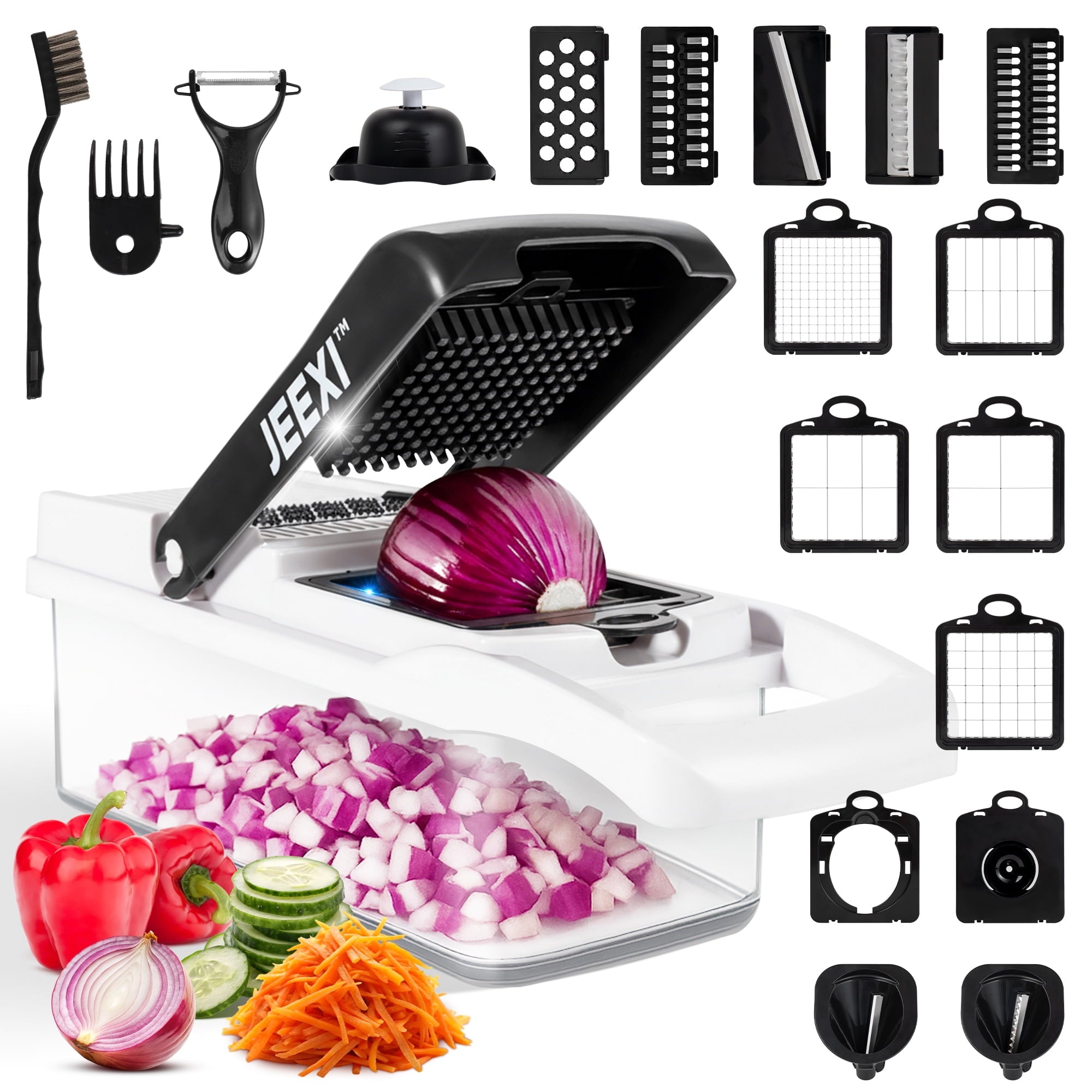 JEEXI Pro Vegetable Chopper, Multi-functional Onion Chopper, Veggie Chopper w/ Stainless Steel Blades, Vegetable Slic...