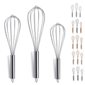 ReaNea Whisk Set Pack of 3 Stainless Steel 8" 10" 12" Whisks for Cooking, Beater, Kitchen Wire Wisk