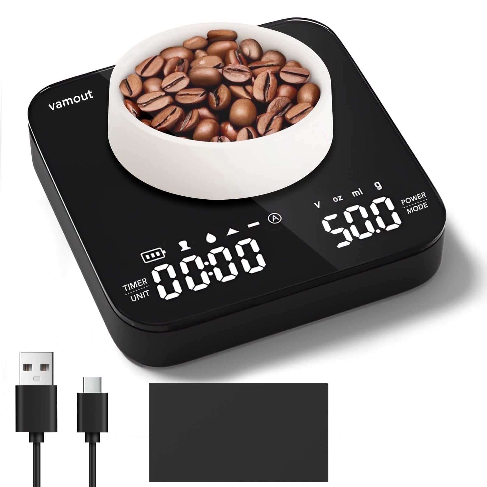VAMOUT Coffee Scale with Timer, Rechargeable Mini Espresso Scale, 2kg/0.1g Accurate Food Scale for Pour-Over and Espr...