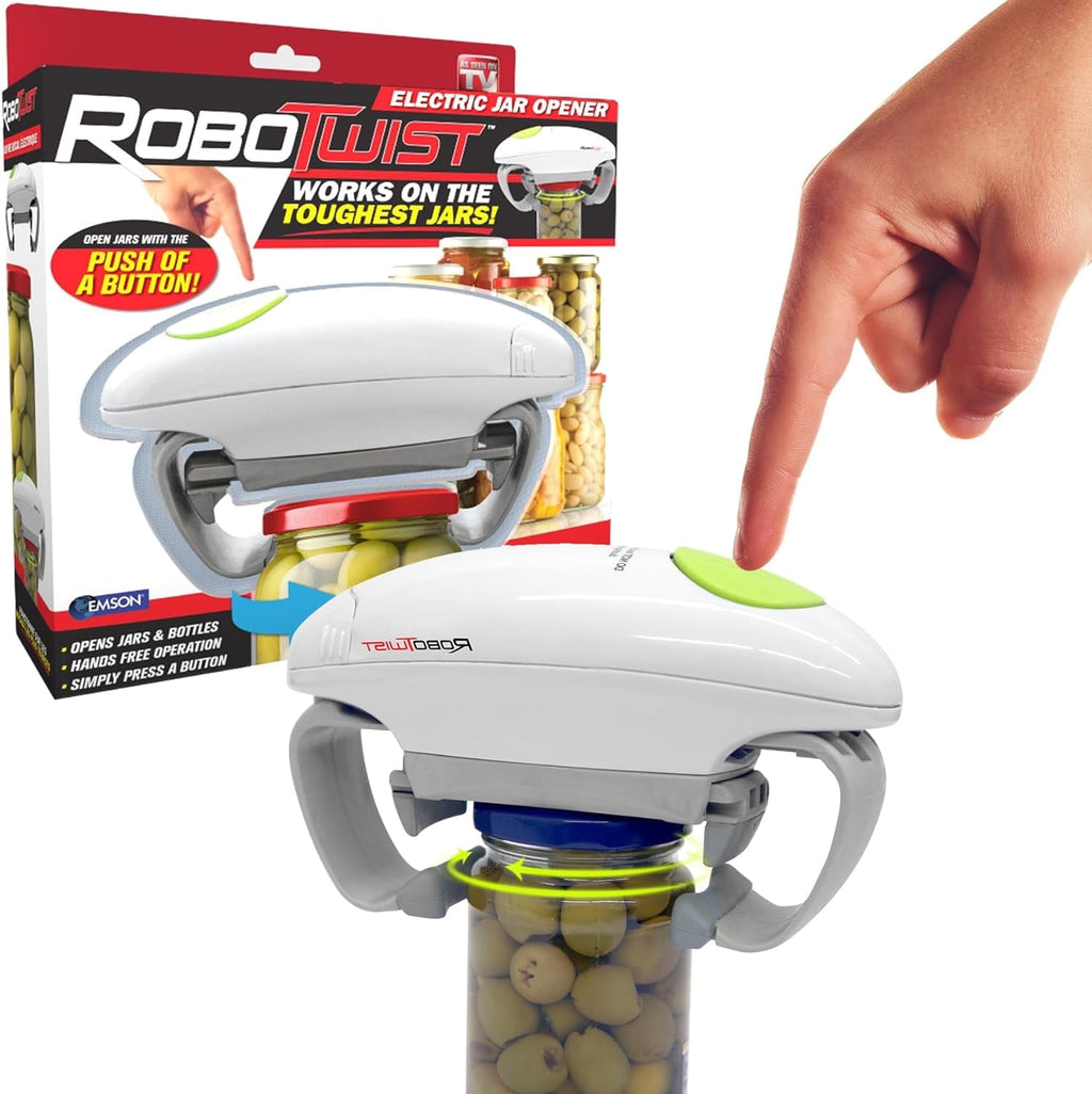 RoboTwist Electric Automatic Jar Opener for Seniors Arthritis One Touch for Jars of all Sizes As Seen on TV White, 2 ...