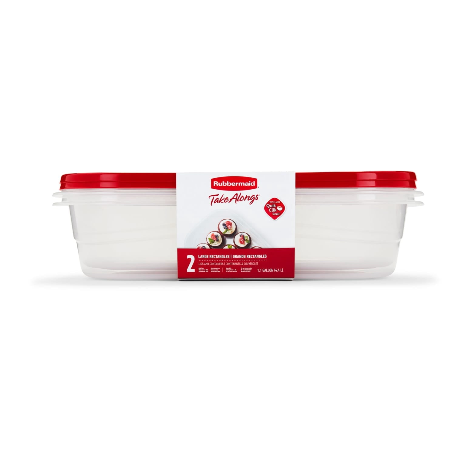 Rubbermaid TakeAlongs, 1 Gallon, 2 Packs, Red, Large Rectangular Plastic Food Storage Containers