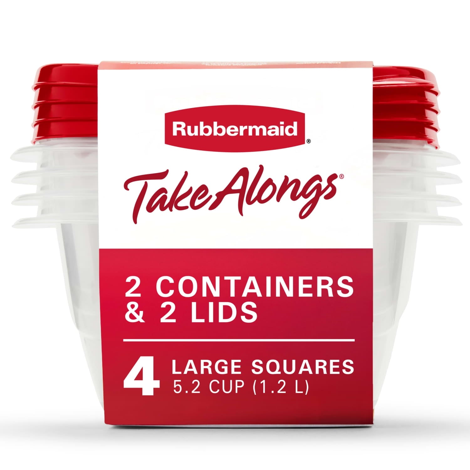 Rubbermaid TakeAlongs 5.2-Cup Deep Square Food Storage Containers, Ruby Red, 4 pack
