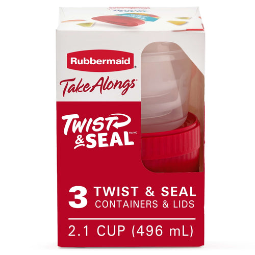 Rubbermaid TakeAlongs 2.1-Cup Twist & Seal Food Storage Containers, Ruby Red, 3 pack