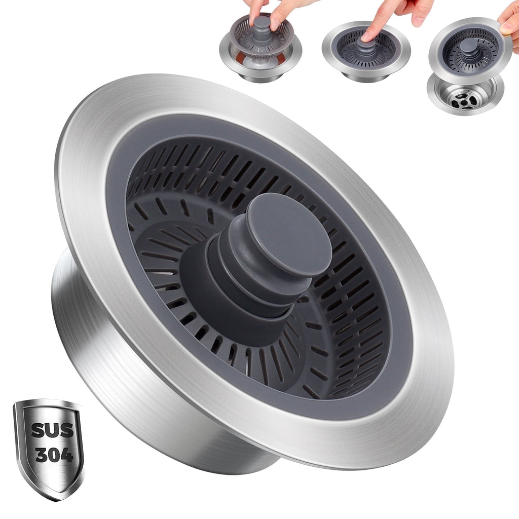SAMODRA Upgraded 3 in 1 Kitchen Sink Strainer and Stopper, Stainless Steel Drain Strainer Combo for Kitchen Sink, US ...