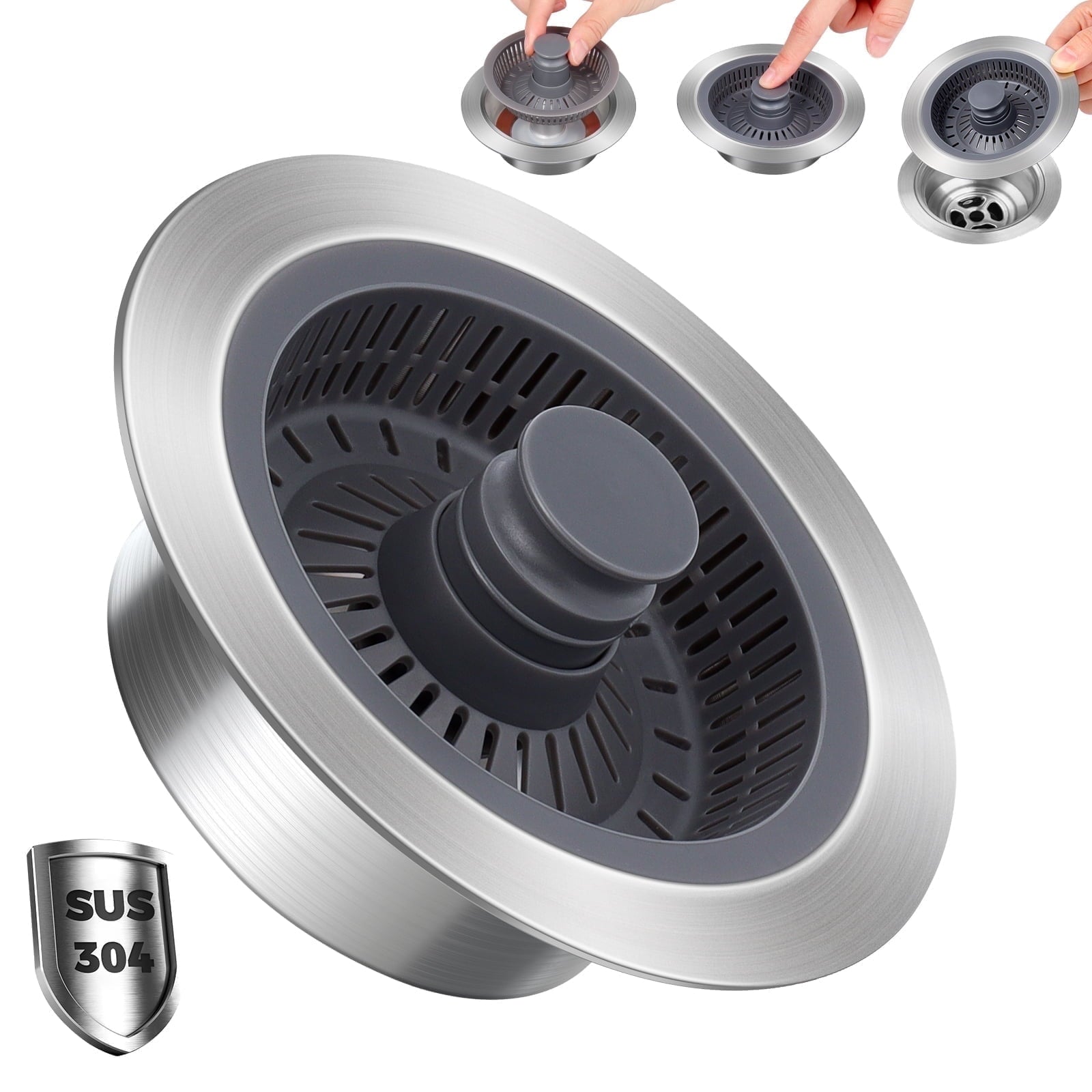 SAMODRA Upgraded 3 in 1 Kitchen Sink Strainer and Stopper, Stainless Steel Drain Strainer Combo for Kitchen Sink, US ...
