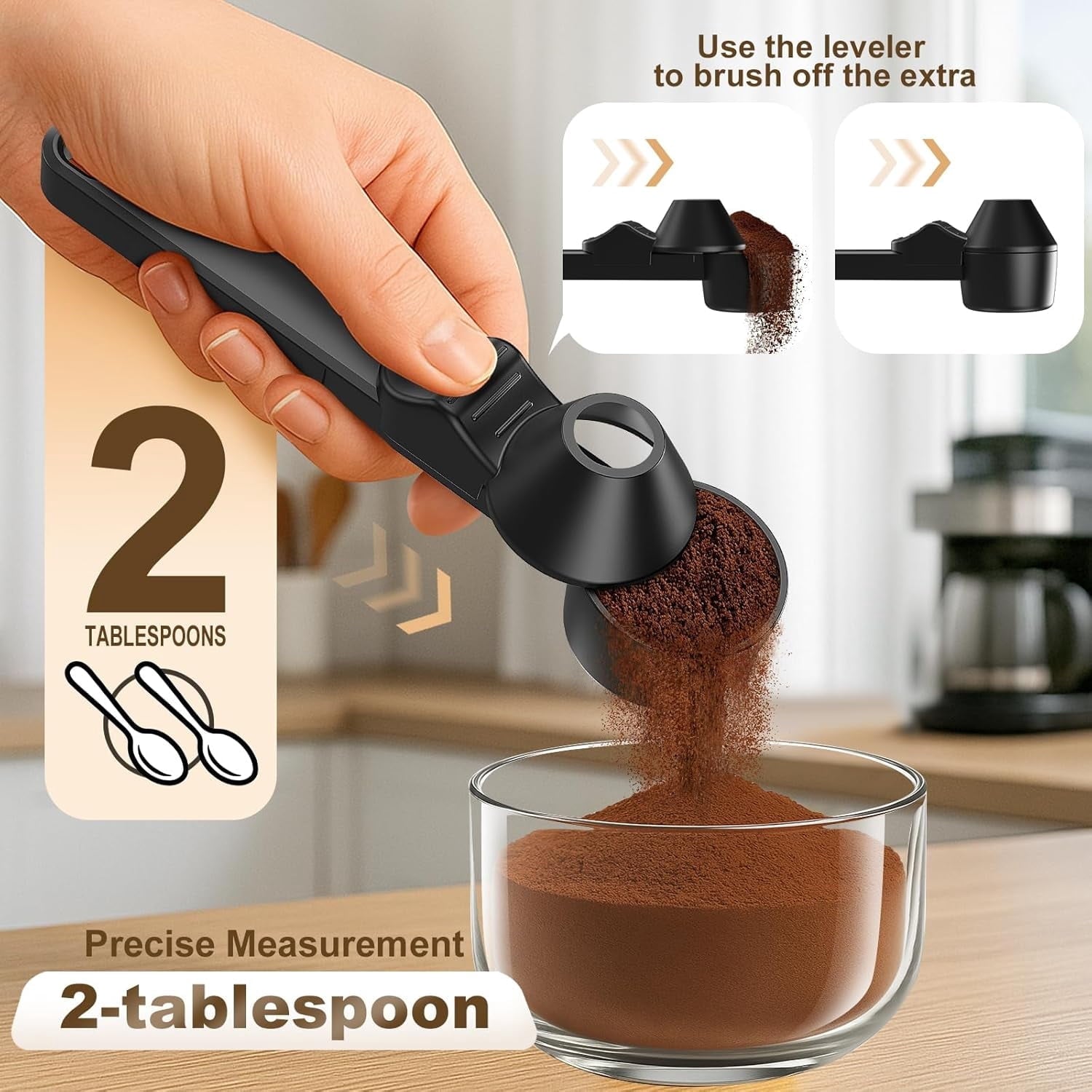 2pcs Scoop Funnel for Reusable Cup Refillable Pods - Mess-Free 2 TBSP Measuring Spoon for Ground , Protein Powder & T...