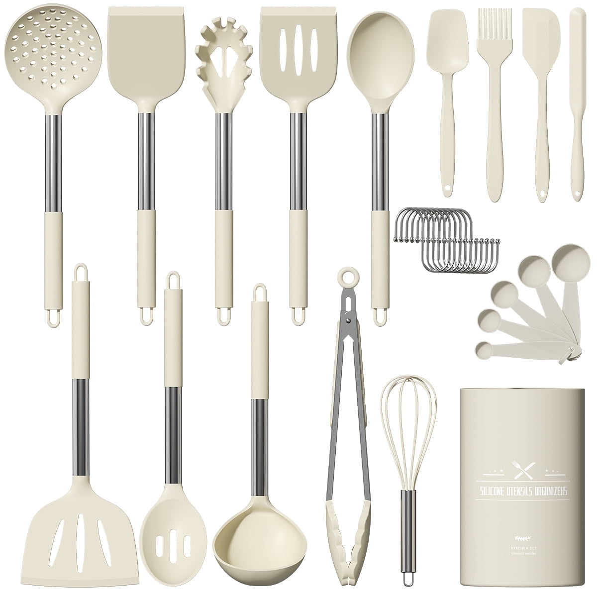 GPED Silicone Cooking Utensil Set, 30 Pcs Kitchen Utensils Set with Stainless Steel Handle, Food Grade Silicone Spatu...