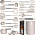 Large Silicone Cooking Utensils Set - Heat Resistant Kitchen Utensils,Turner Tongs,Spatula,Spoon,Brush,Whisk,Stainles...