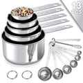 Square 13-Piece Stainless Steel Measuring Cups and Spoons Set, 5 Stainless Steel Measuring Cups,6 Stainless Steel Mea...