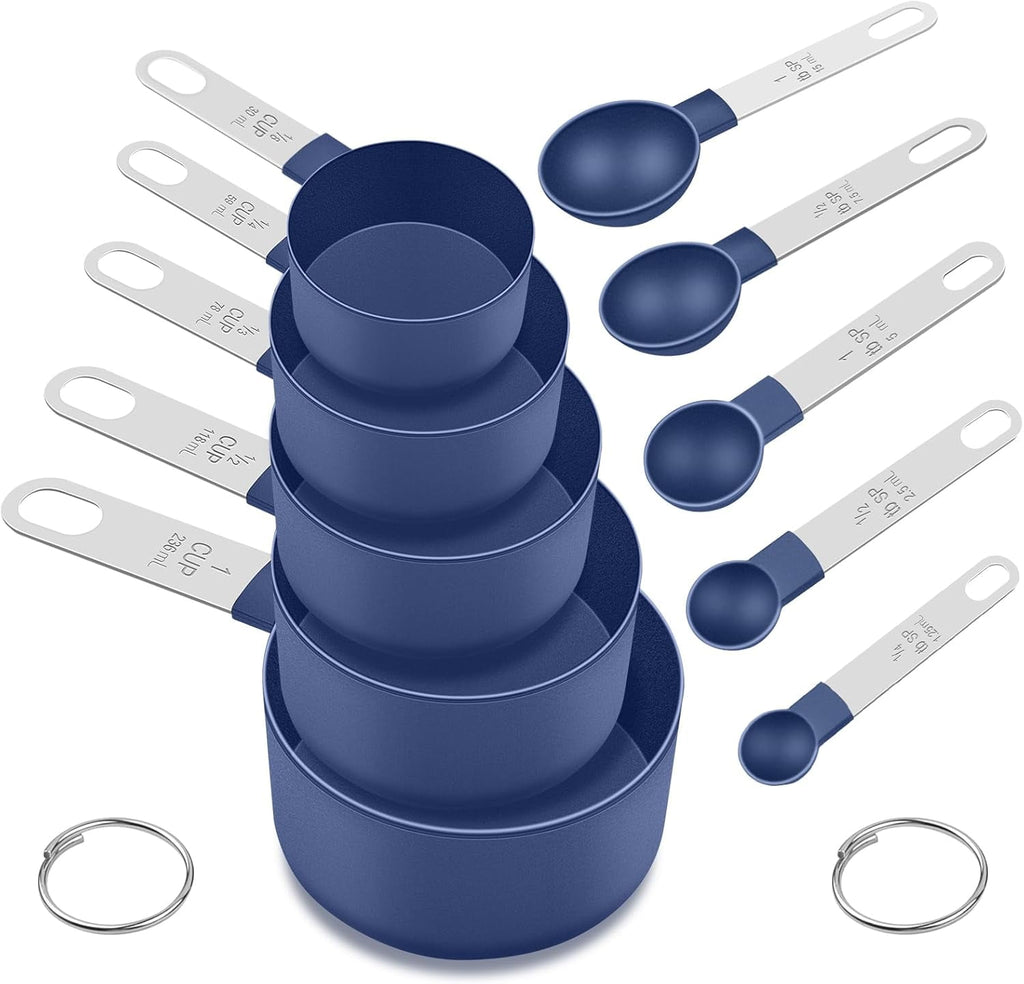 Square Stackable Measuring Cups & Spoons Set - Nesting Design with Stainless Steel Handles, Space-Saving Kitchen Gadg...