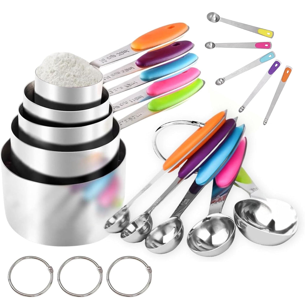 Stainless Steel Measuring Cups and Spoons Set of 15, 5 Stainless Steel Nesting Measuring Cups & 5 Spoons, 5 Mini Meas...