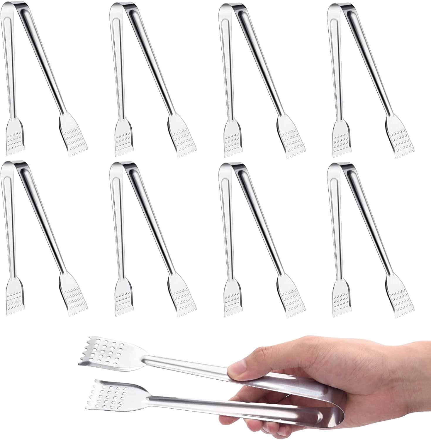 TEXIJUSO 8 Pack 7 Inch Serving Tongs, Kitchen Tongs, Buffet Tongs, Stainless Steel Food Tong Serving Tong