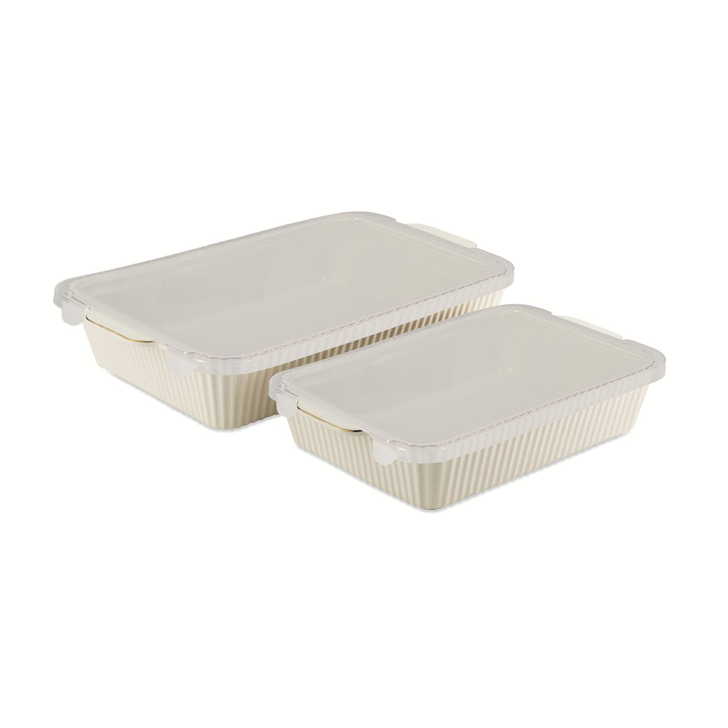 Thyme & Table 4-Piece Stoneware Casserole Dish Bakeware Set, Includes Lids, 9"x13" , 7"x10" Bakers With Lids , White ...
