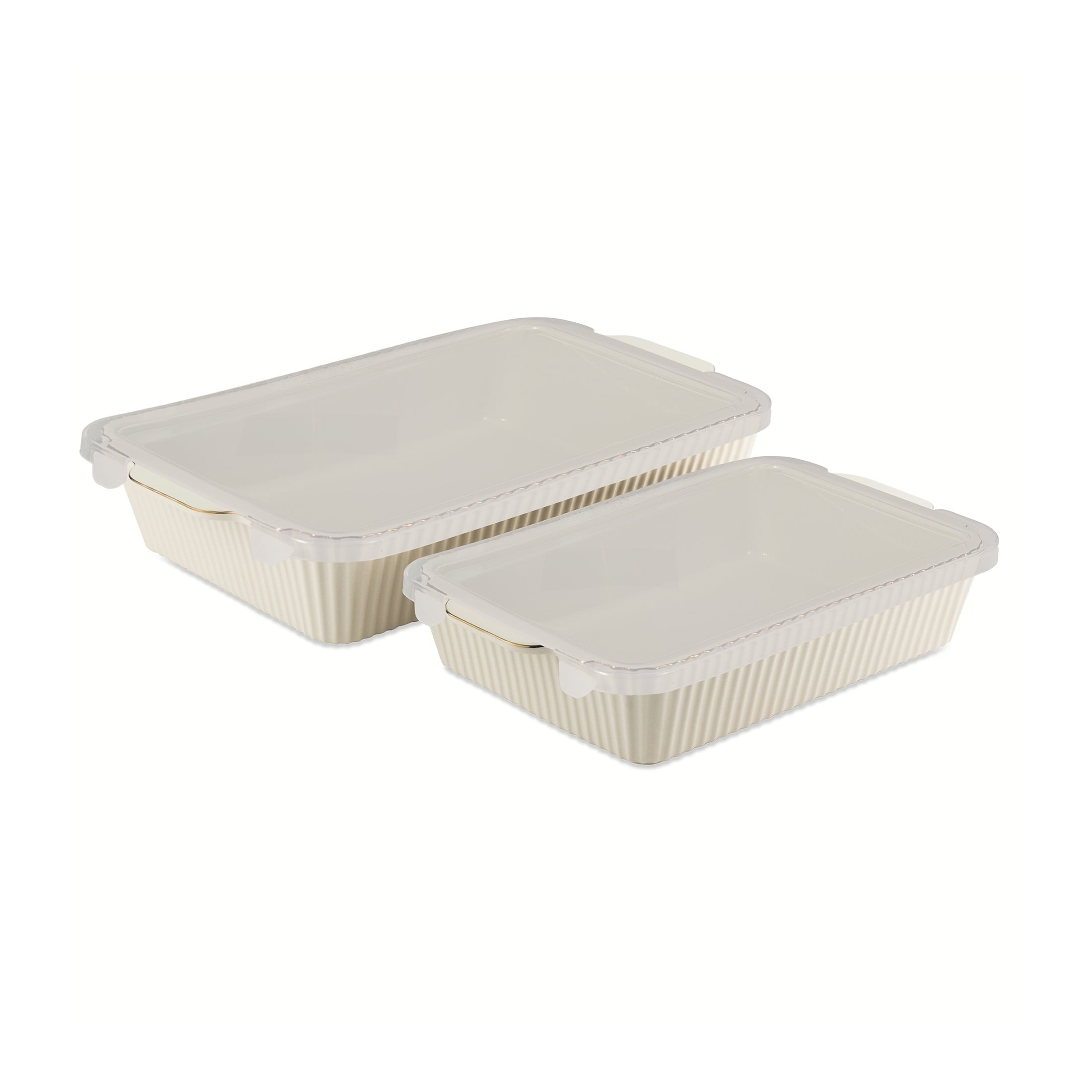 Thyme & Table 4-Piece Stoneware Casserole Dish Bakeware Set, Includes Lids, 9"x13" , 7"x10" Bakers With Lids , White ...