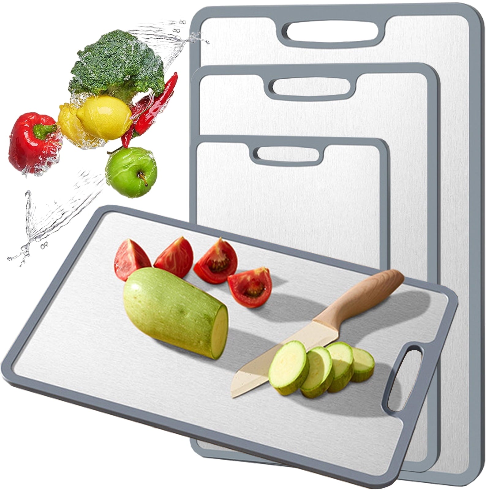 Titanium Cutting Board Double-sided non-slip silicone edging Pure Titanium Cutting Boards for Kitchen - Double-Sided ...
