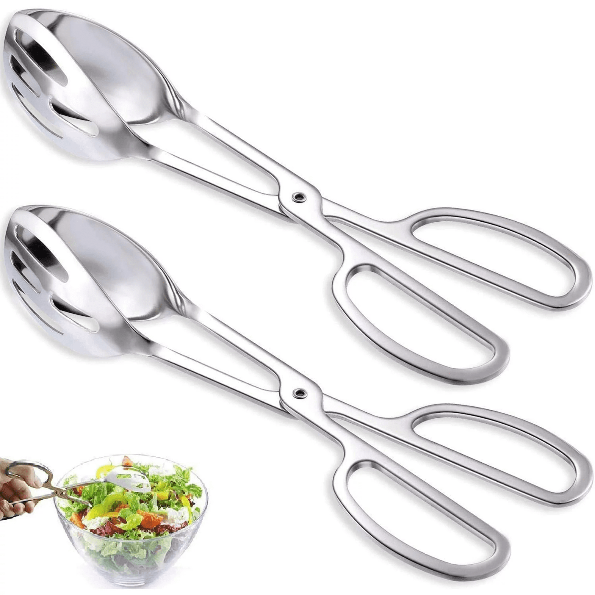 UU&T 2 Pcs Salad Tongs, 10'' Stainless Steel Kitchen Tongs, for Baking Cake Buffet Pasta Restaurant Home Kitchen Gadg...