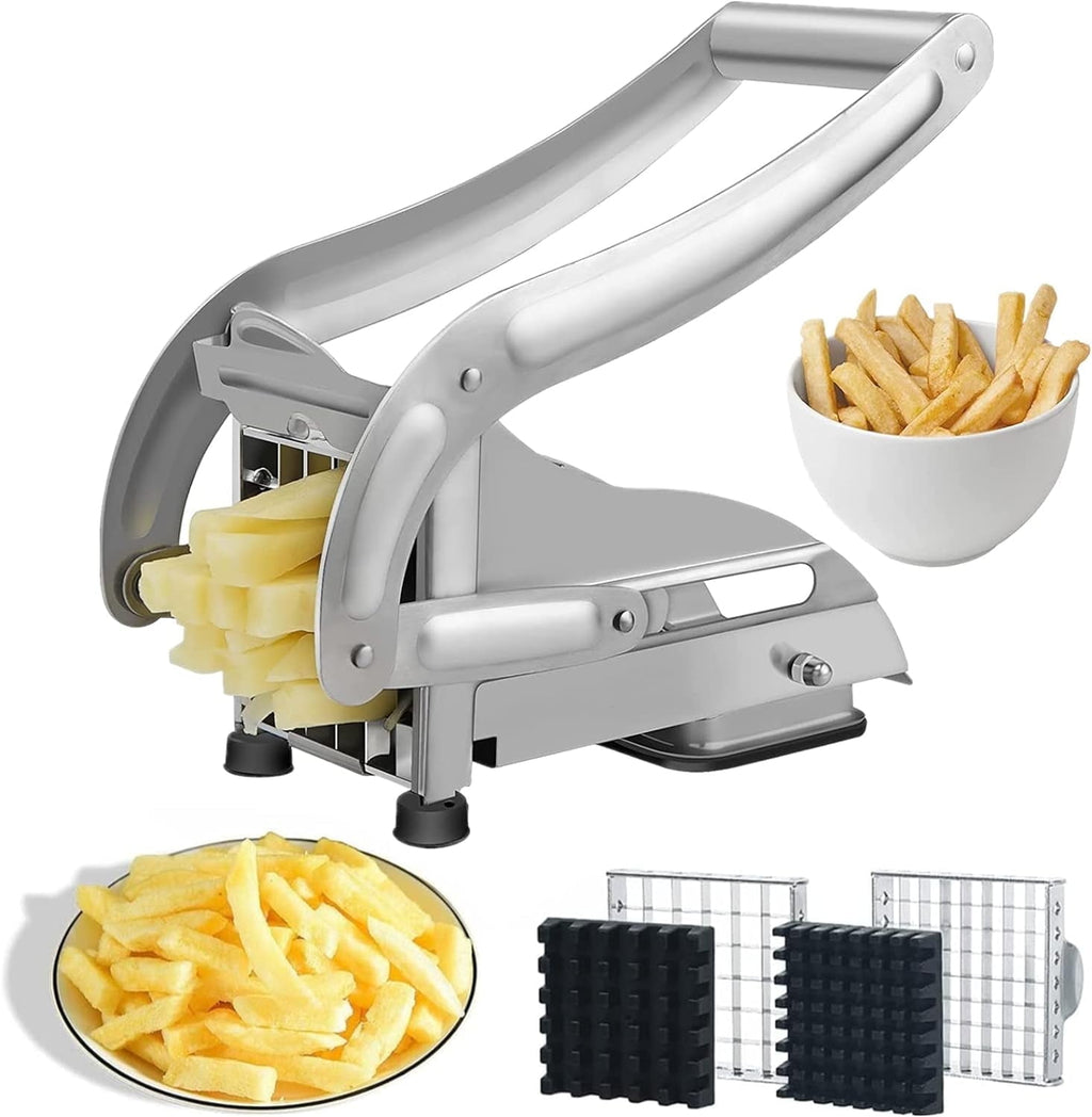 UU&T French Fry Cutter with 2 Blades, Professional Potato Cutter Stainless Steel, Potato Slicer French Fries, No-Slip...