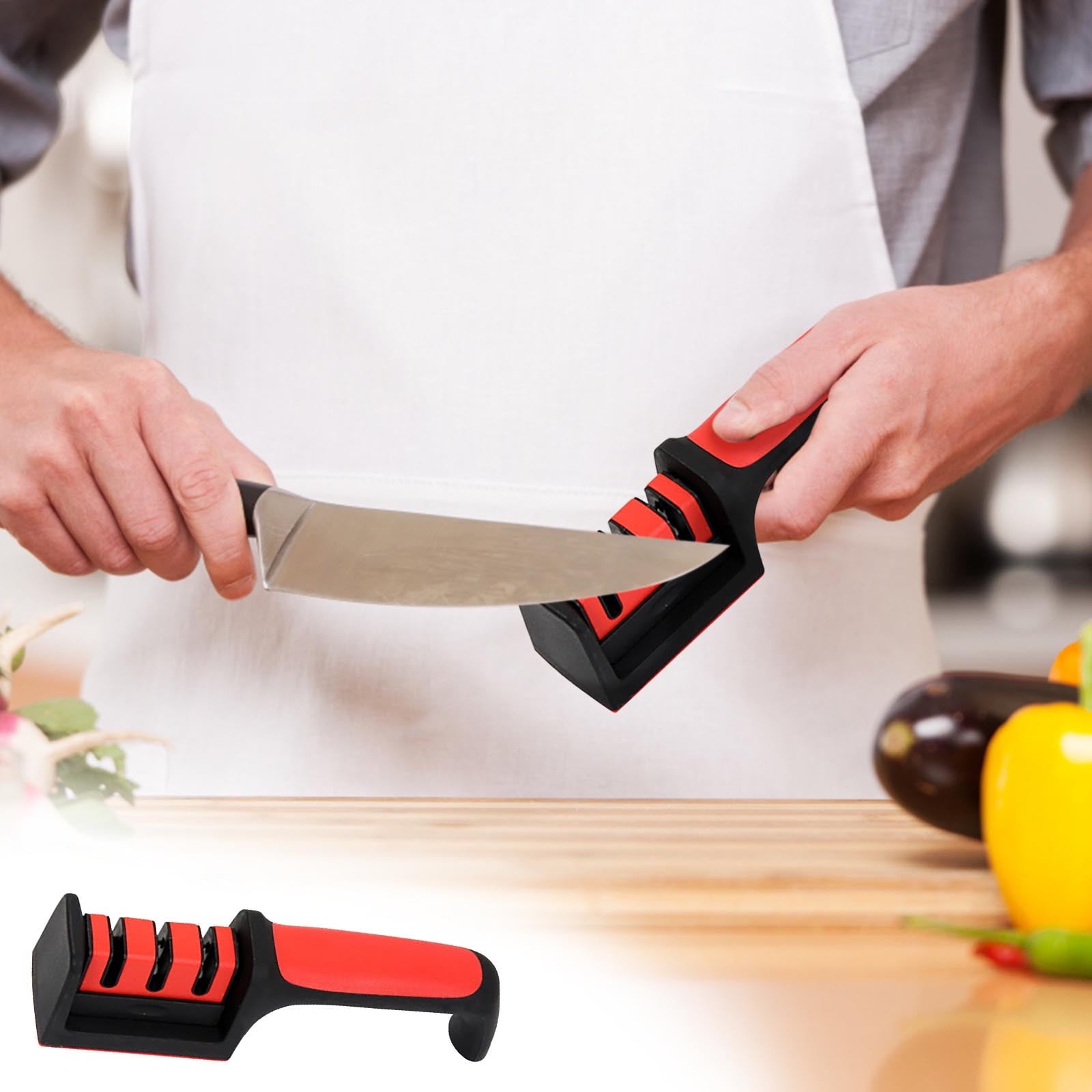 Clearance! VALSEEL Sharpener Kitchen for Straight and Serrated Knives 3 Stage with Diomand Abrasive