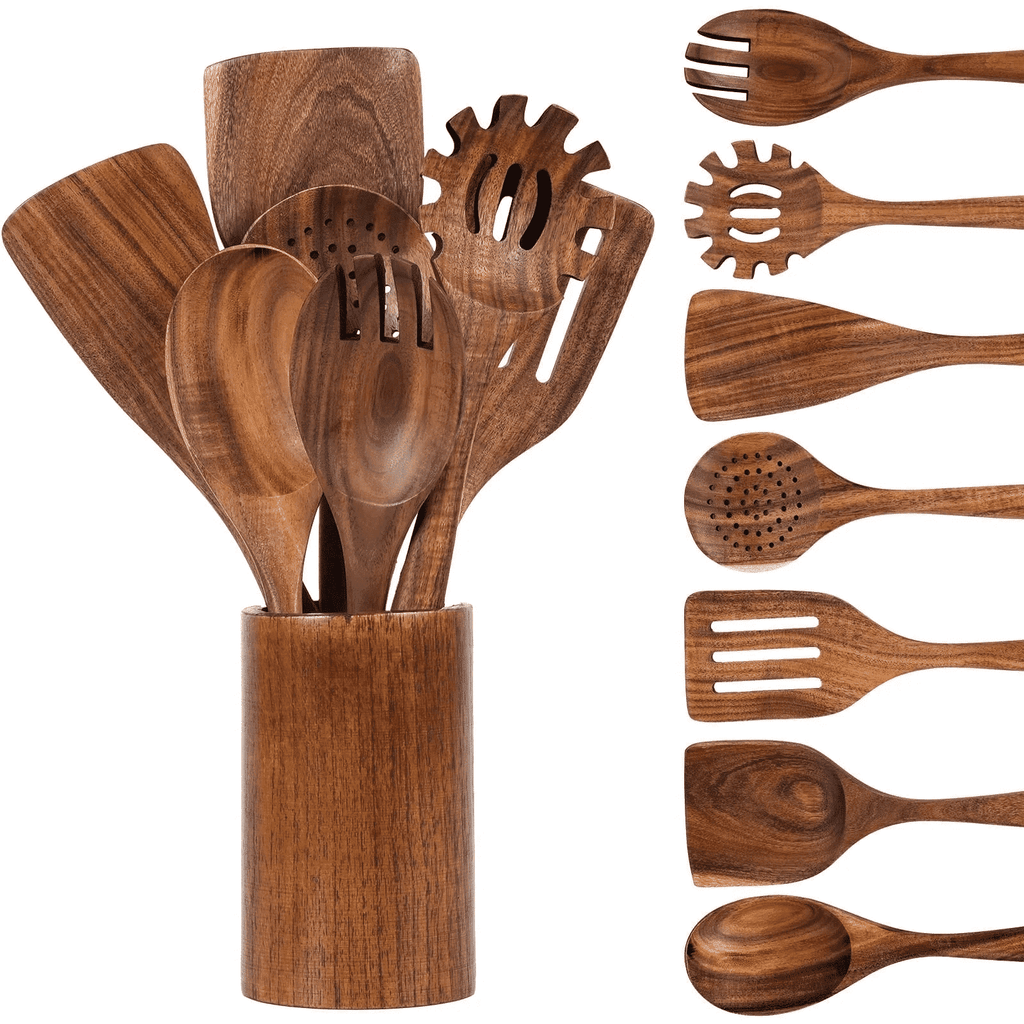 VAVSEA Thick Wooden Spoons for Cooking, 8 Pcs Natural Wooden Utensil for Cooking with Non-Stick, Heat Resistant, Wood...