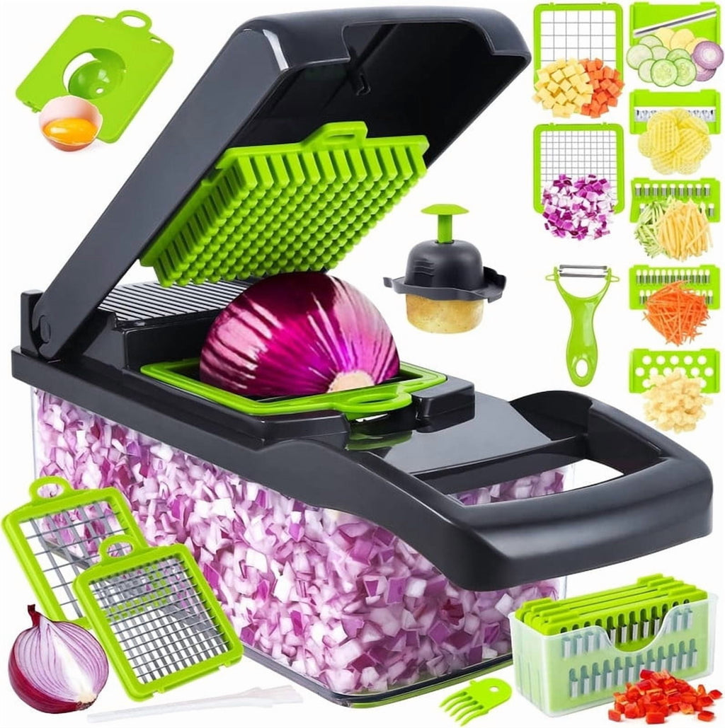 Vegetable Chopper Cutter Slicer Multifunctional 15-in-1 Food Veggie Salad Onion Chopper Cutter Dicer with Container, ...