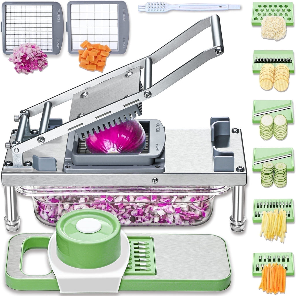 Goldtree Stainless Steel Vegetable Chopper, Veggie Chopper With 8 Blades, Onion Dicer with Container, Food Cutter & M...