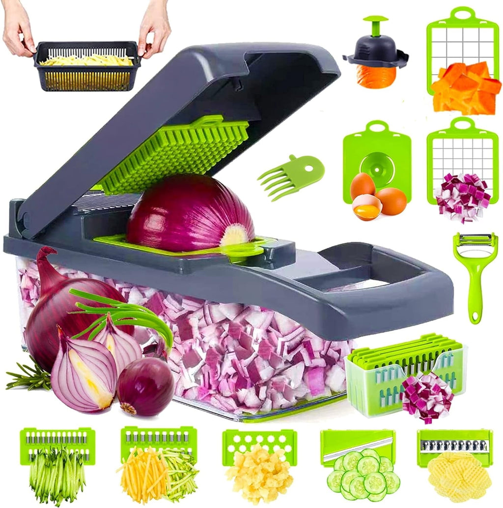 Vegetable Chopper, sktome Veggie Chopper, Multifunctional 12 in 1 Food Chopper, Vegetable Slicer Dicer with 8 Blades,...