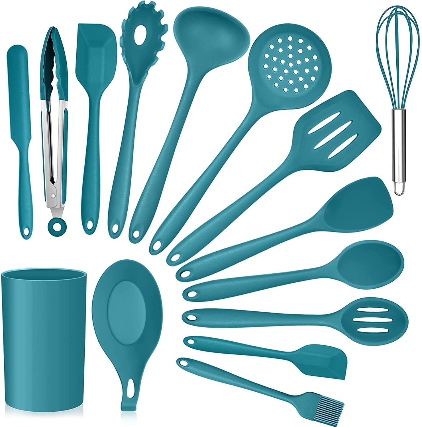 Vesteel 15-Piece Kitchen Utensils Set, Silicone Cooking Utensils with Holder, Non-stick Cookware Friendly & Heat Resi...