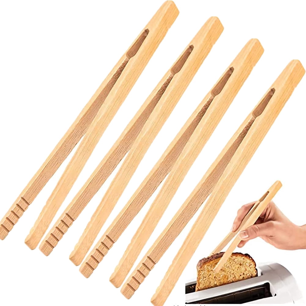 Visland 4/8 Pack Bamboo Toaster Tongs - 7” Reusable Wood Cooking Tongs -Ideal Kitchen Utensil for Cheese Bacon Muffin...