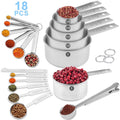 WEPSEN 18-Piece Stainless Steel Measuring Cups and Spoons Set,5 Stainless Steel Nesting Measuring Cups & 6 Spoons,1 L...