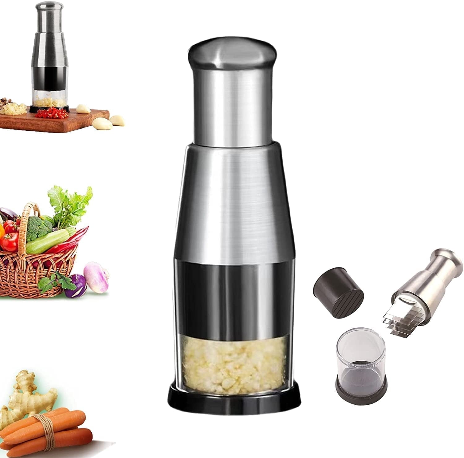 Wzw Multifunctional Stainless Steel Garlic Chopper Onion Press Manual Vegetable Chopper Easy Clean Silver Knives