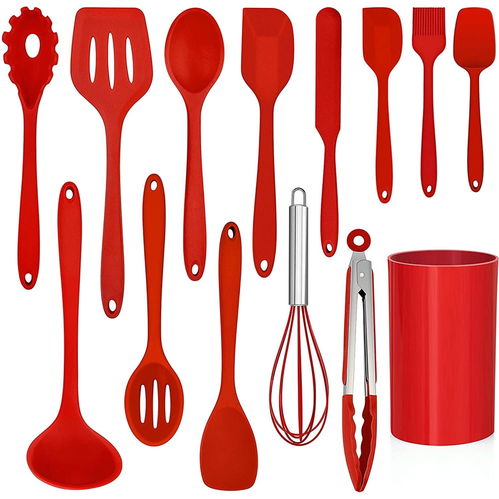 Walchoice 14 Pcs Cooking Utensils Set with Holder, Heat Resistant Silicone Kitchen Cookware Utensils Set, Kitchen Coo...