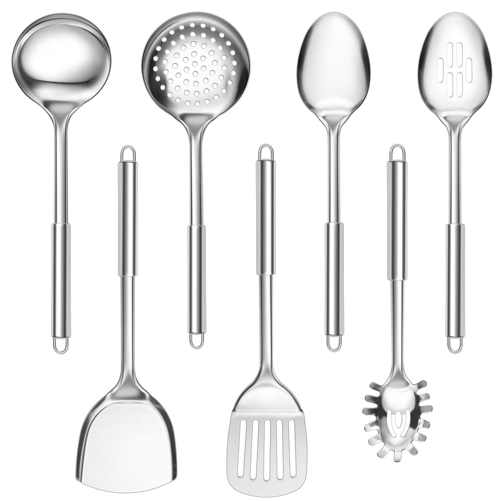 Walchoice Kitchen Utensils Set, 7 PCS Stainless Steel Cooking Tools, Metal Kitchen Tools Set, Heat Resistant & Dishwa...