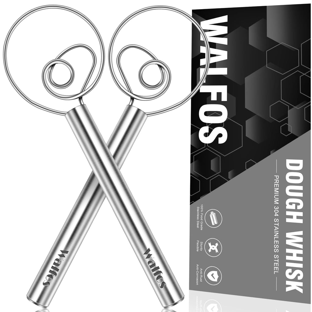 Walfos Danish Dough Whisk, Rustproof Stainless Steel Bread Whisk, Quick Mixing Bread Mixer, Dutch Dough Whisk for Coo...