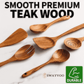 Swayvoo Wooden Spoons for Cooking, 6-Piece 100% Natural Teak Wooden Utensils for Cooking — Heat Resistant, Non-Stick ...