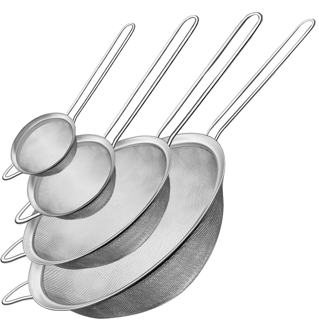 ZHUYING Fine Mesh Strainer 4PCS, Versatile Kitchen Strainer with Handle - 7", 5", 3.3", 2.8" Sieve Fine Mesh Stainles...