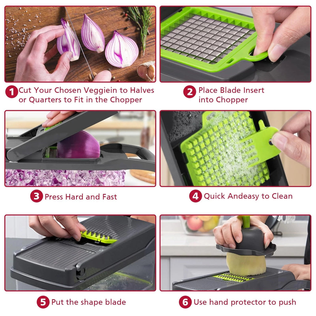 B BARTANS 16-in-1 Food Dicer, Slicer, Shredder, Chopper for Vegetables with Stainless Steel Blades - Image 5