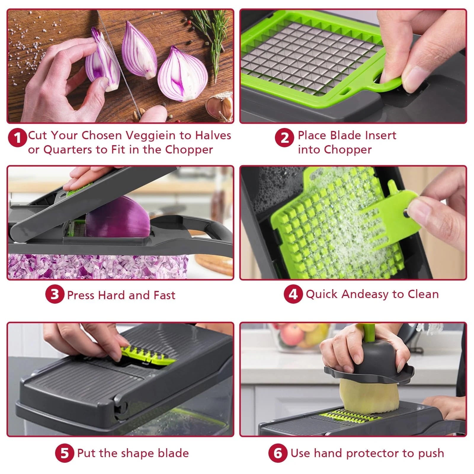 B BARTANS 16-in-1 Food Dicer, Slicer, Shredder, Chopper for Vegetables with Stainless Steel Blades - Image 5