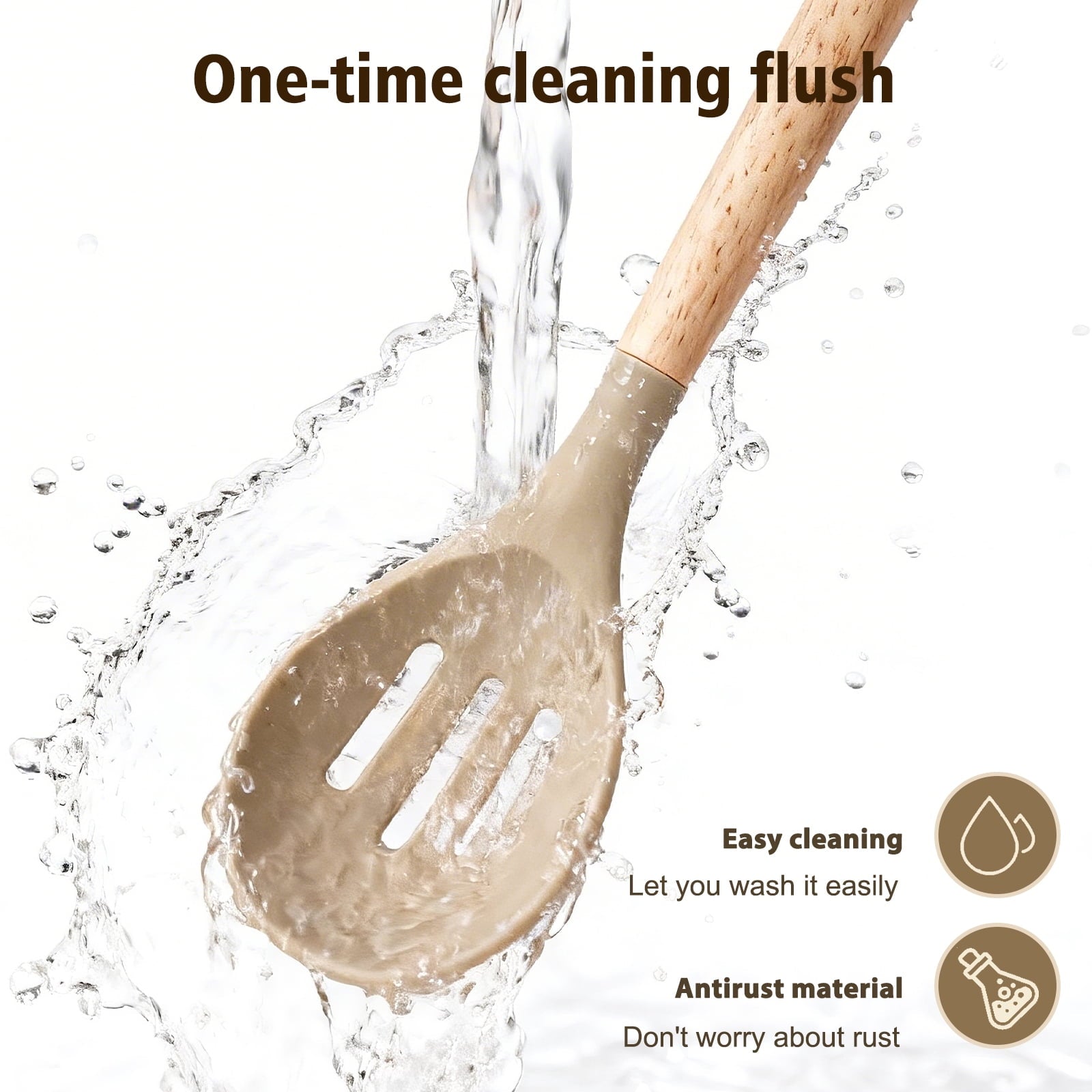 Silicone Cooking Utensils Set, Heat Resistant Kitchen Tools, 36 PCS Non-Stick Silicone Cooking Kitchen Utensils, Khaki - Image 3