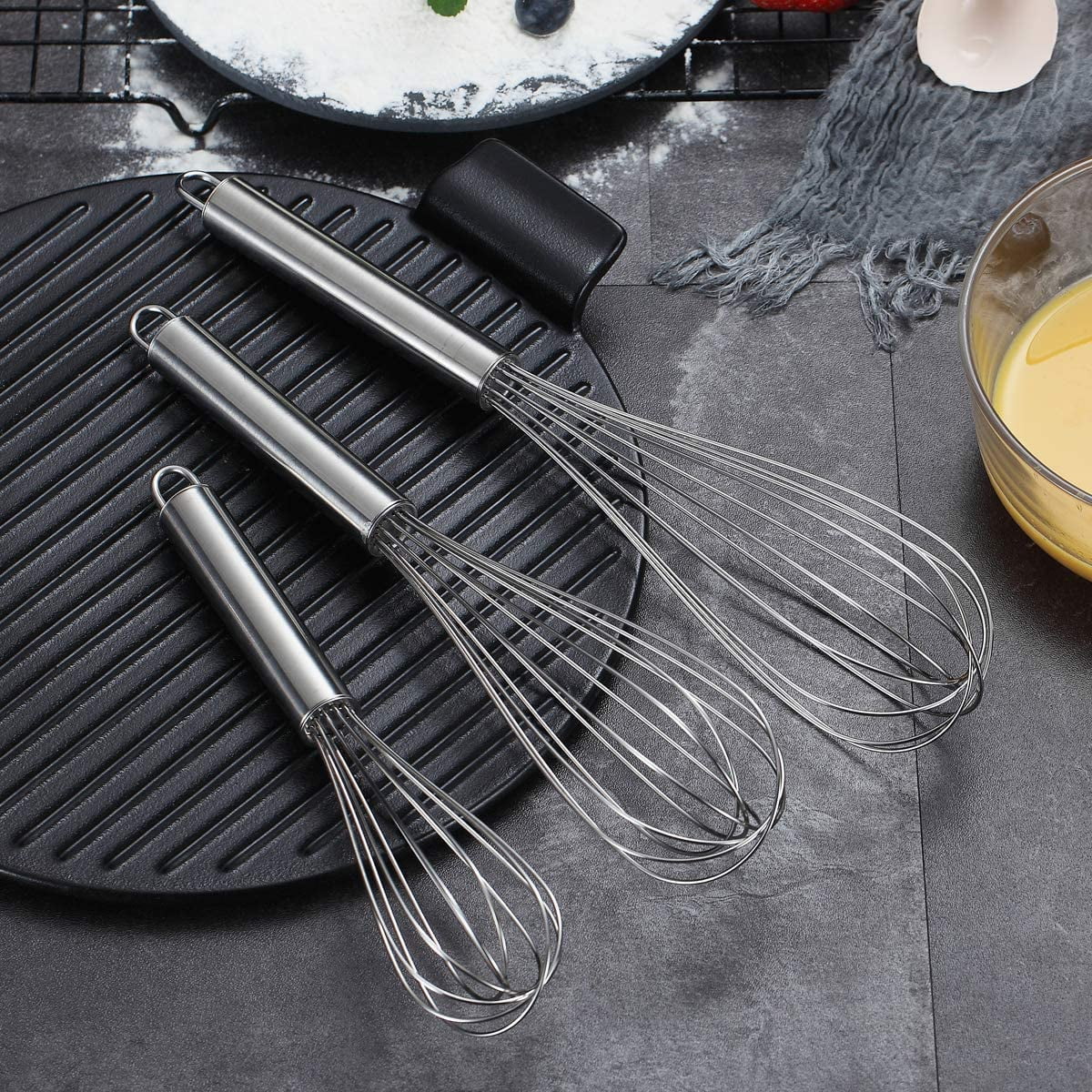 ReaNea Whisk Set Pack of 3 Stainless Steel 8" 10" 12" Whisks for Cooking, Beater, Kitchen Wire Wisk - Image 5