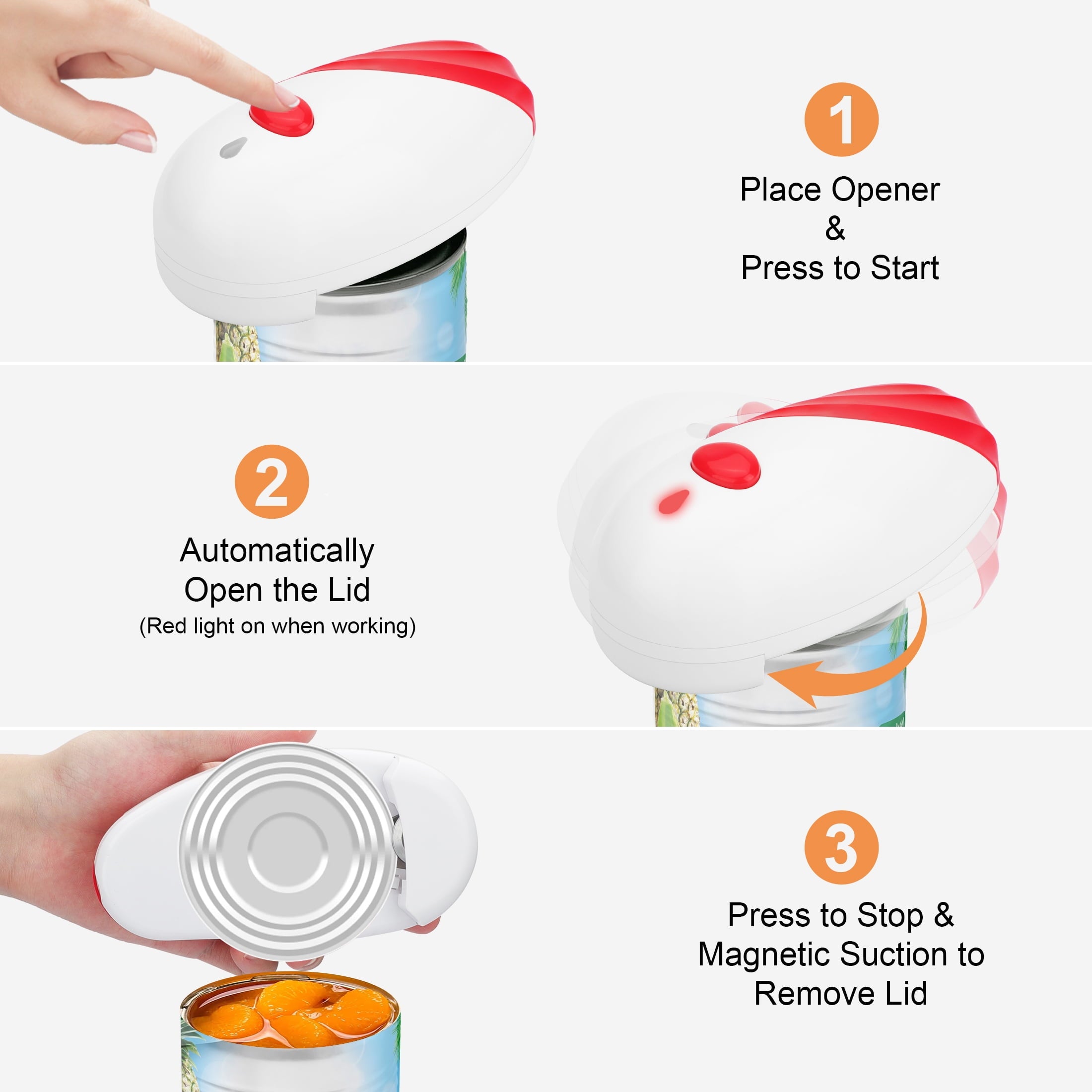 EEEkit Auto Electric Can Opener for Seniors with Arthritis, Smooth Edge, Hands Free, Battery Operated, Red - Image 3