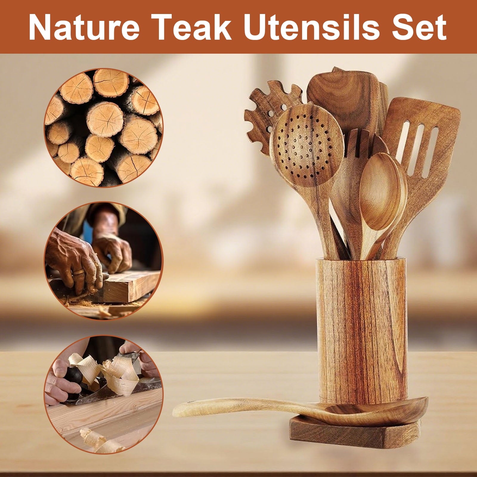 10Pcs Wooden Spoons for Cooking, Smooth Finish Teak Wooden Utensils for Cooking, Soft Comfort-Grip Wood Spoons for Co... - Image 4
