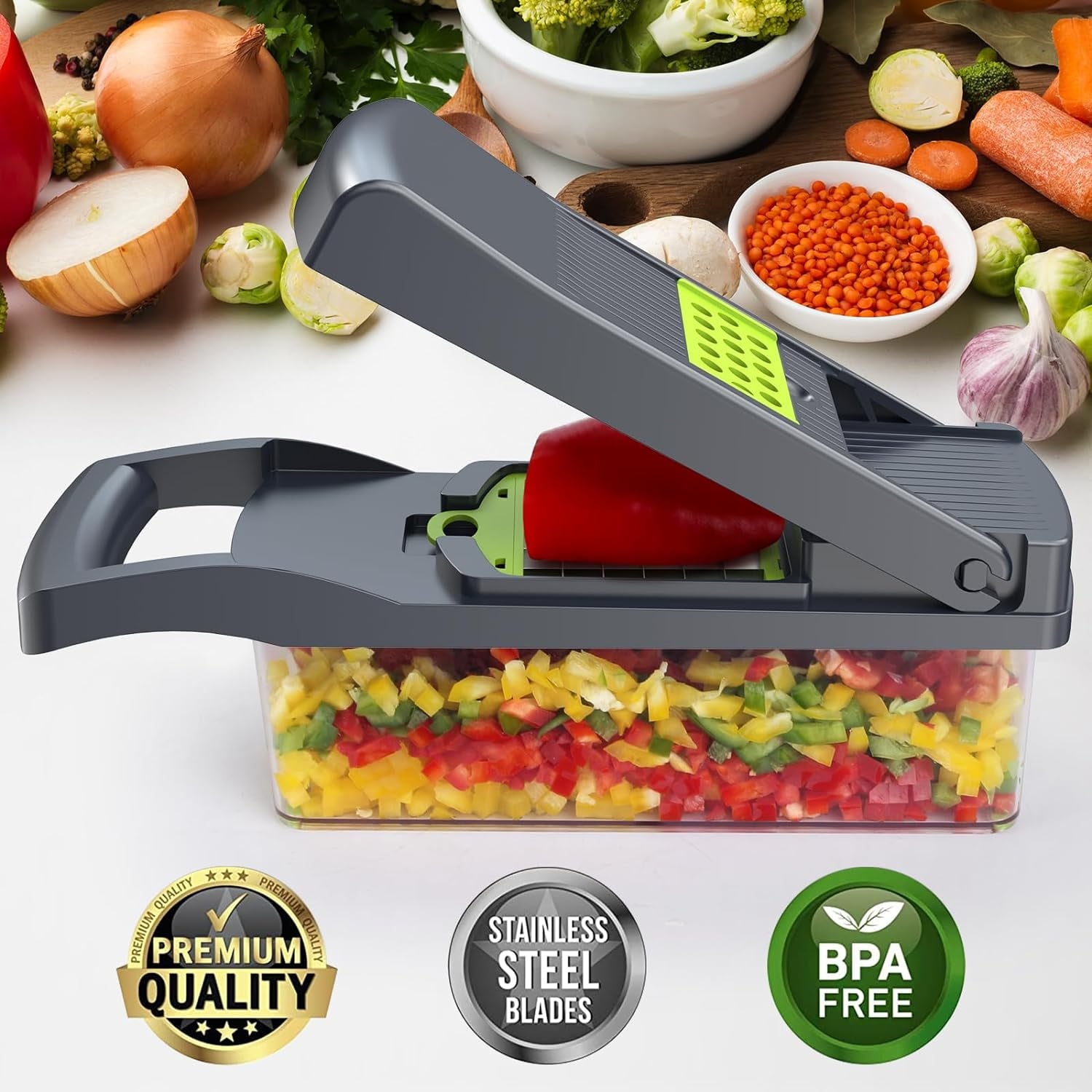 Vegetable Chopper, sktome Veggie Chopper, Multifunctional 12 in 1 Food Chopper, Vegetable Slicer Dicer with 8 Blades,... - Image 4