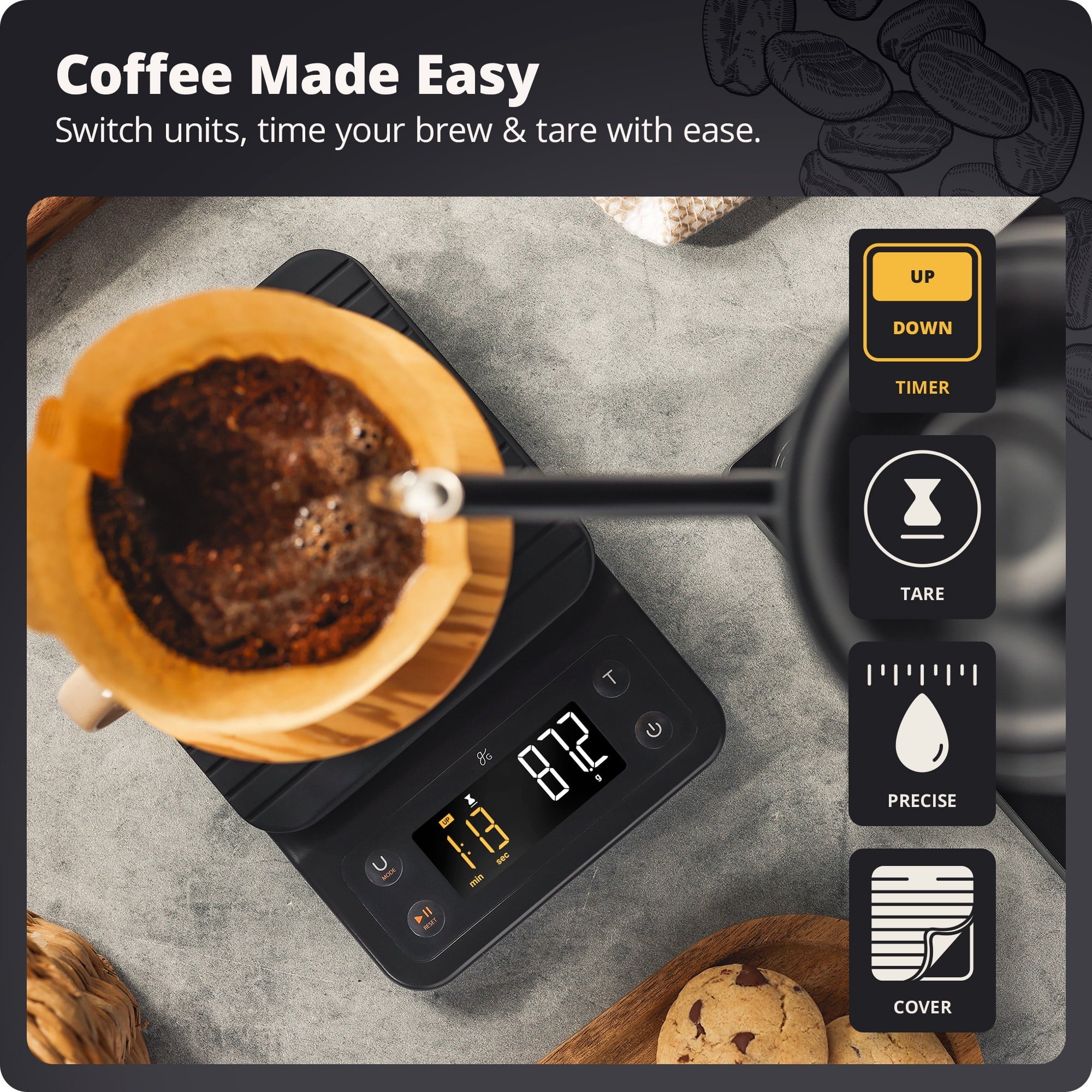 Greater Goods Coffee Scale with Timer, 0.1g Precision, 3kg Capacity, 6-Unit Digital Espresso & Pour-Over Scale, Silic... - Image 4